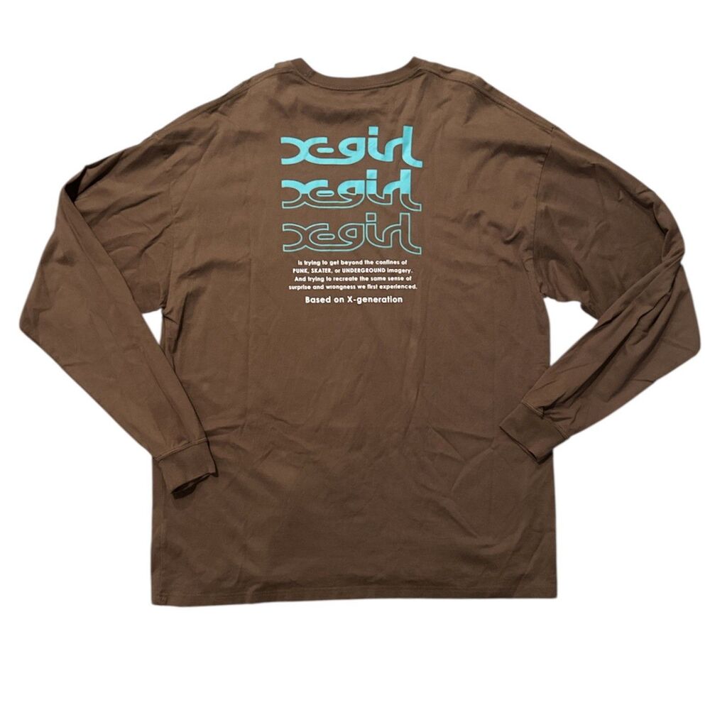 X-girl Kim Gordon Japan Long Sleeve Shirt T-shirt Brown Teal Size Medium Unisex